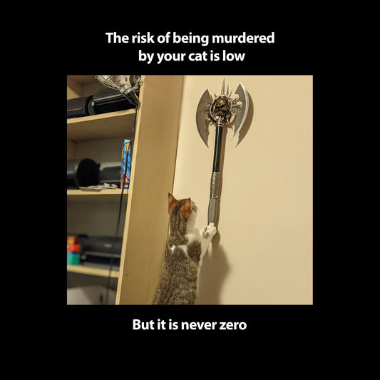 "Mrs. Cake, Noted Feline Ax Murderess" T-Shirt