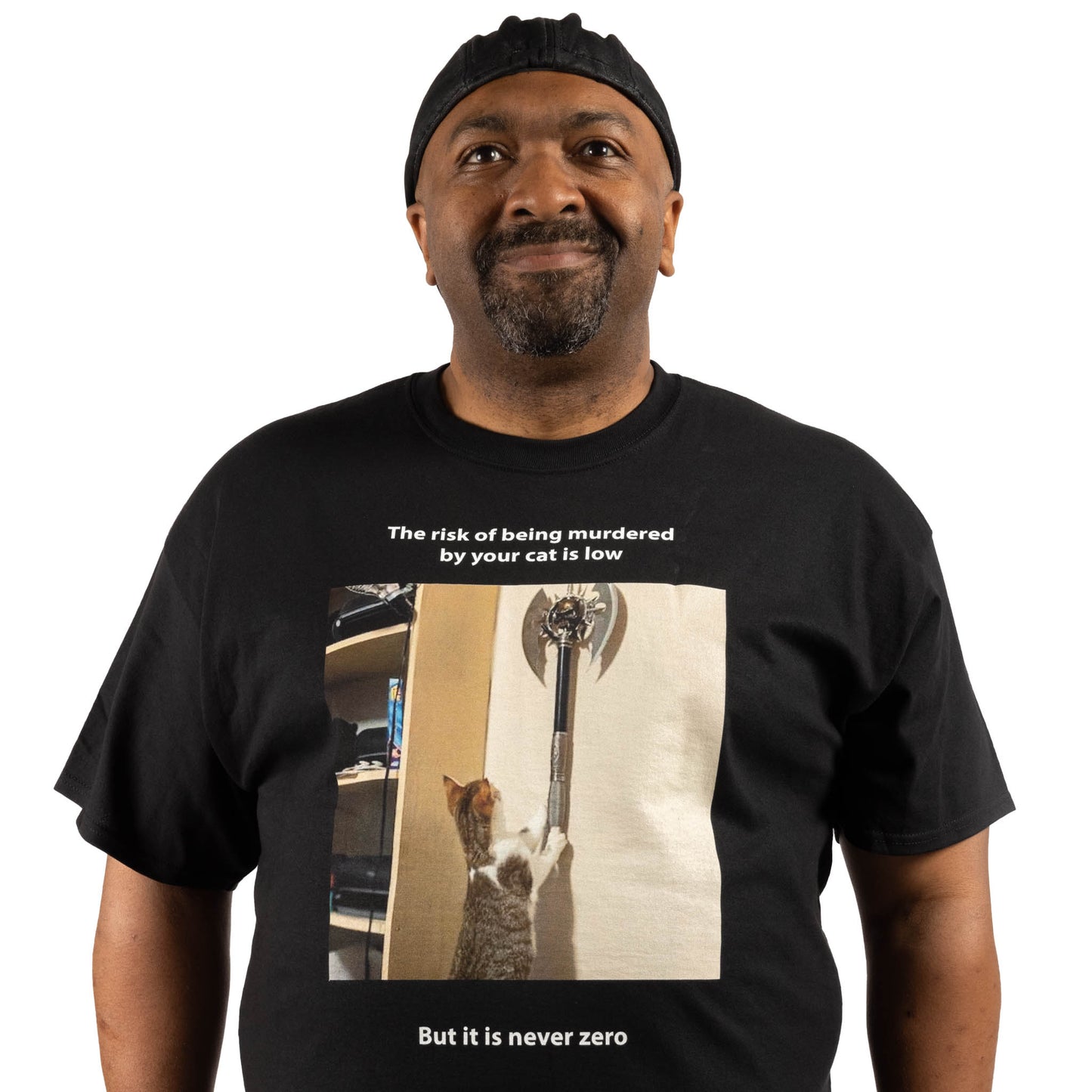 "Mrs. Cake, Noted Feline Ax Murderess" T-Shirt