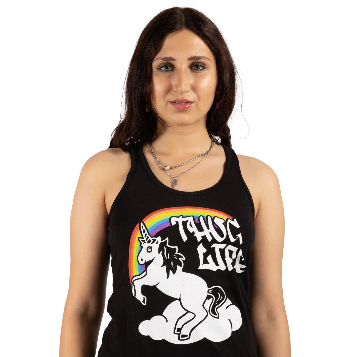 Thug Life Rainbow Unicorn Racerback Tank Top (Black)