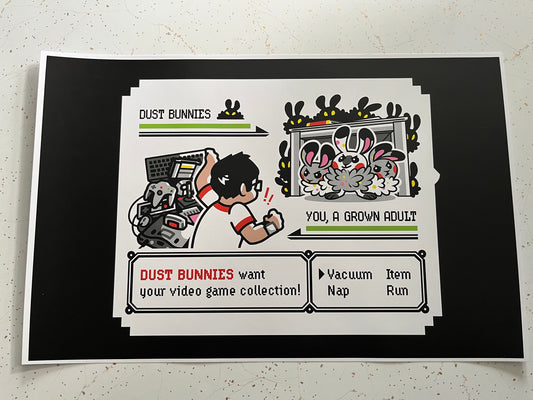 Pokemon vs. Dust Bunnies (Red) 11" x 17" Glossy Print