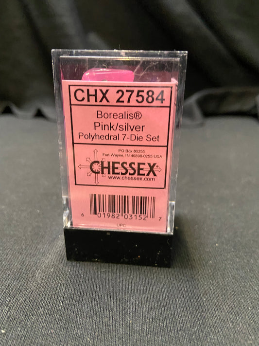 Chessex Borealis Pink/Silver Dice Kit