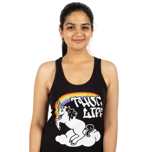 Thug Life Rainbow Unicorn Racerback Tank Top (Black)