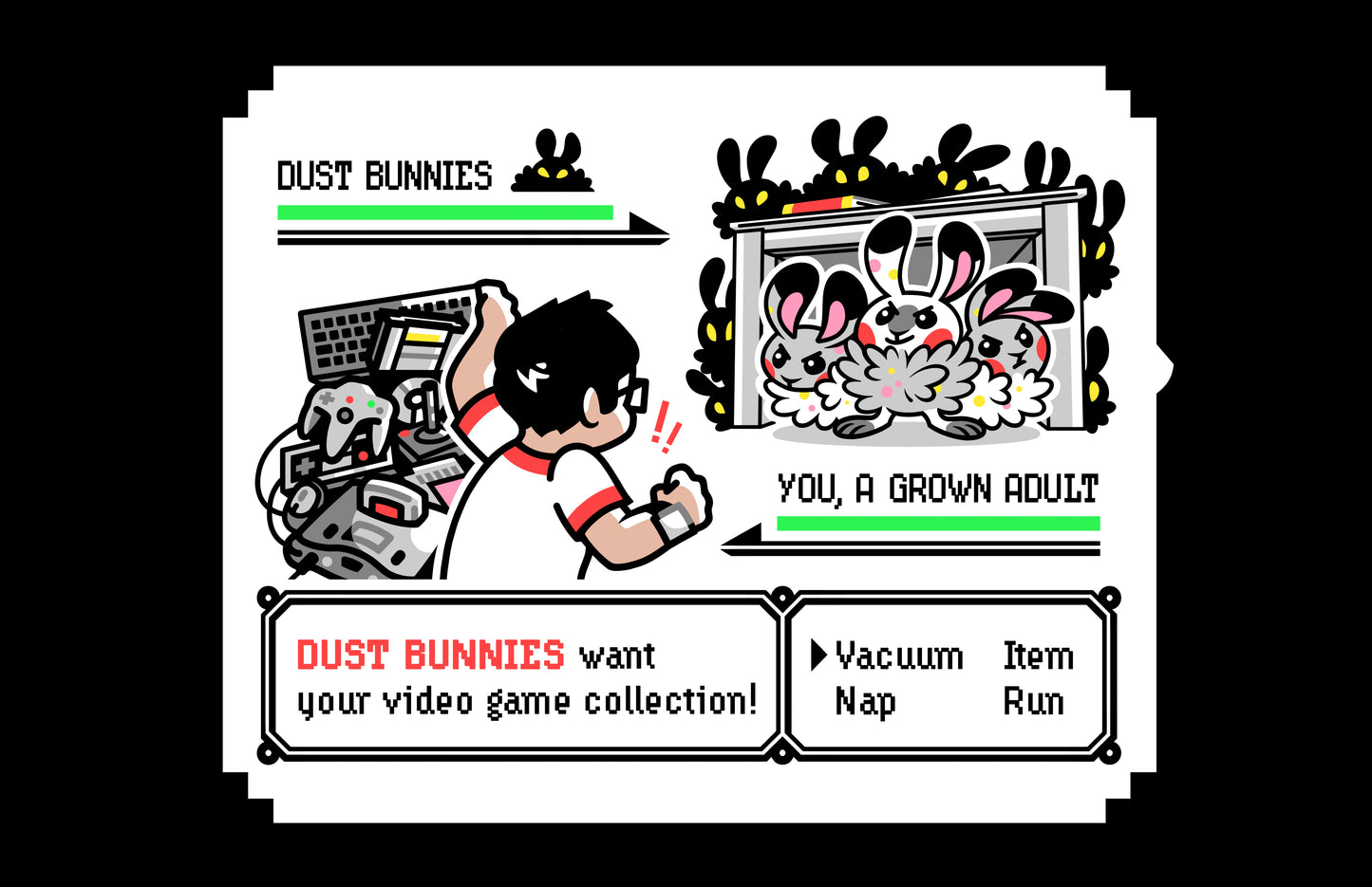 Pokemon vs. Dust Bunnies (Red) 11" x 17" Glossy Print