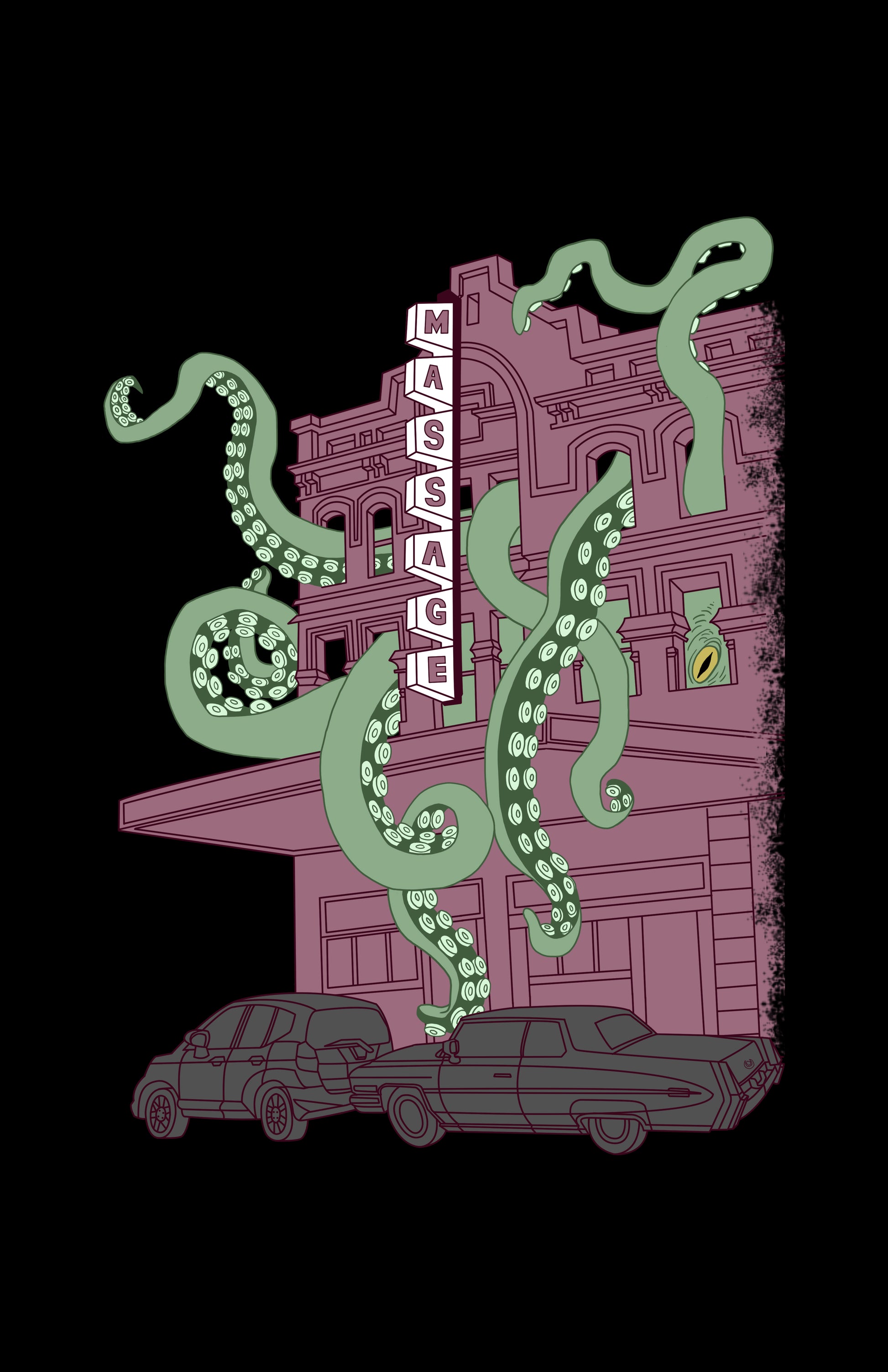 monsters of massage Tentacle Massage Parlor 11" x 17" Print – SnarkFish T-Shirts